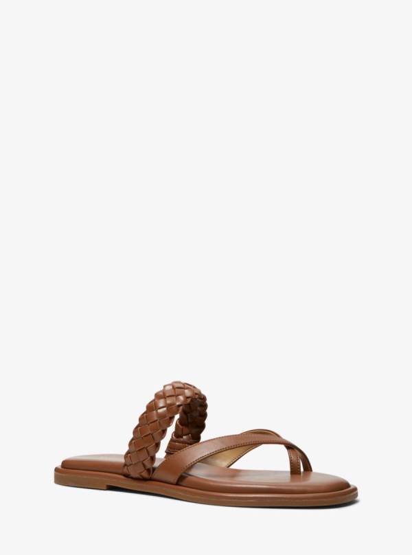 Damske Slapky Michael Kors Alba Braided Faux Leather Hnede - Topanky Michael Kors Slevy | IJVGB-0561